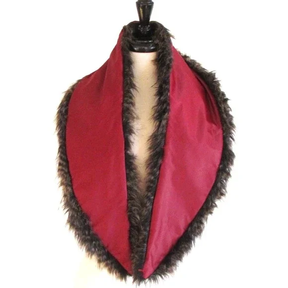 Steve Madden Burgundy Wool Capelet with Faux Fur Collar Double Breasted Coat L